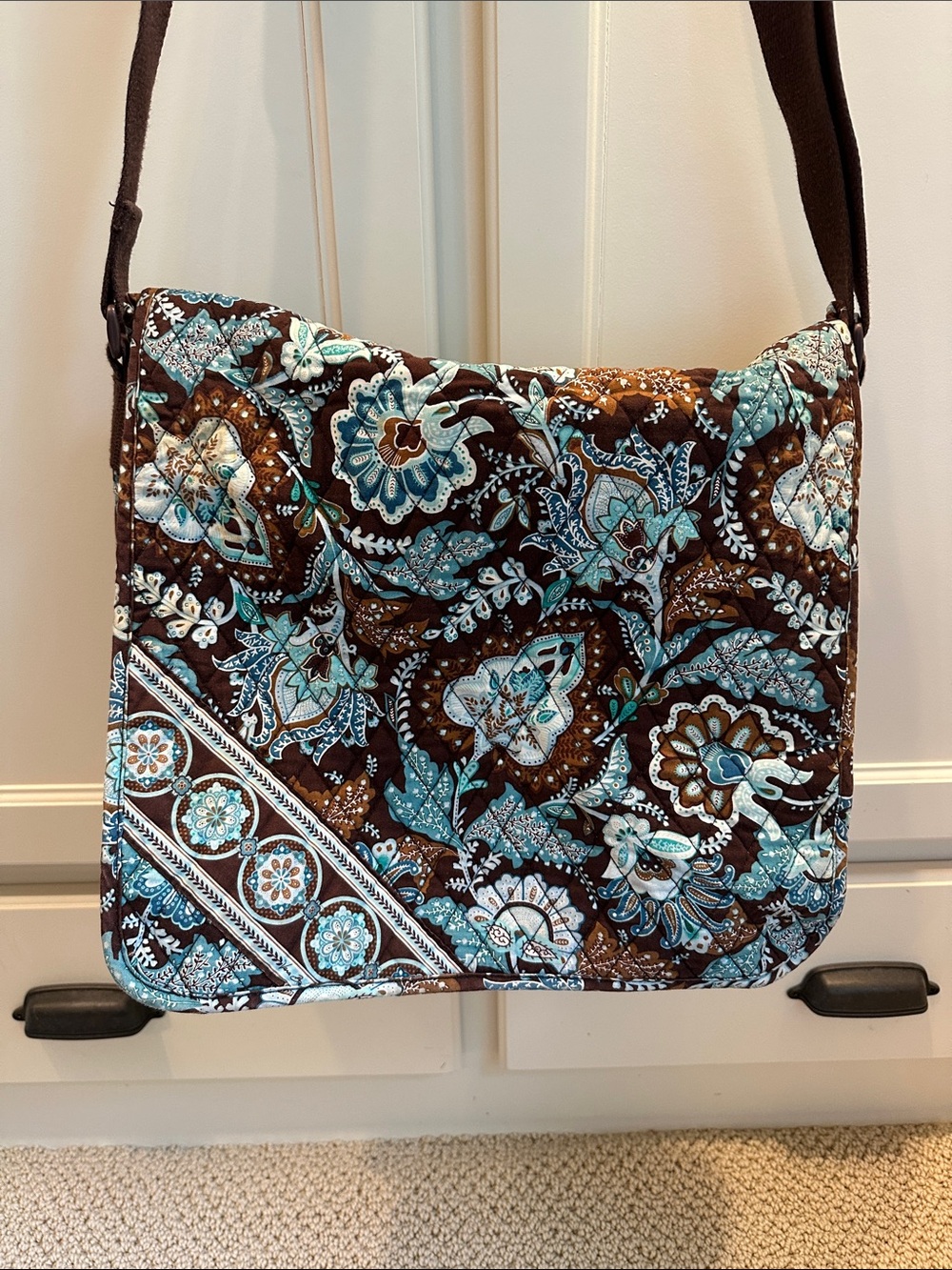 Vera Bradley Brown & Teal Quilted Crossbody Bag and Matching wallet